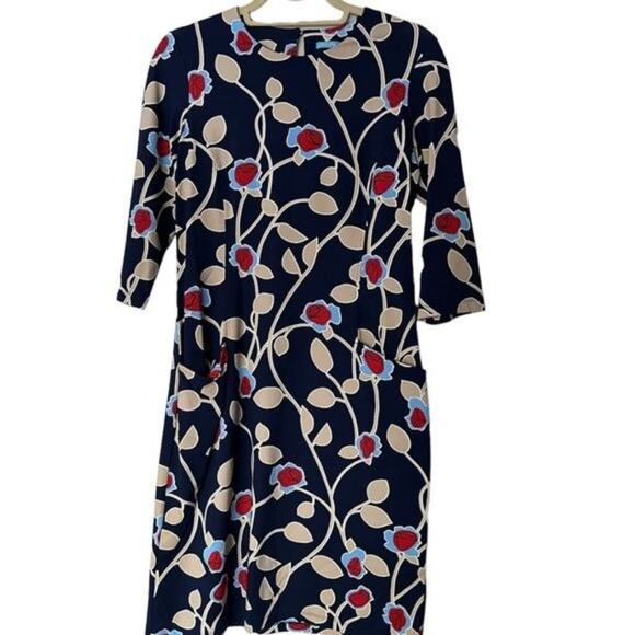 J. McLaughlin Catalyst Dress Women's Size Medium Navy Coral Saint Germain Floral - Picture 2 of 5